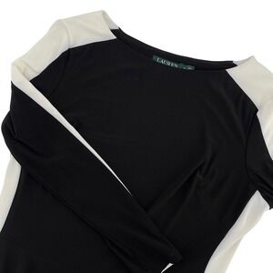 Lauren Ralph Lauren‎ Color Block Sheath Dress Long Sleeve Black White 14